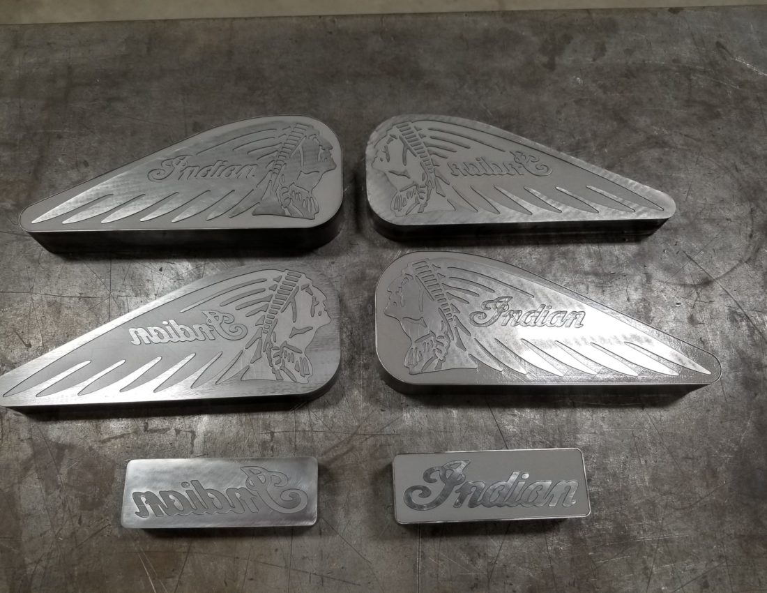 Laser engraved emblems for Indian Motorcycle